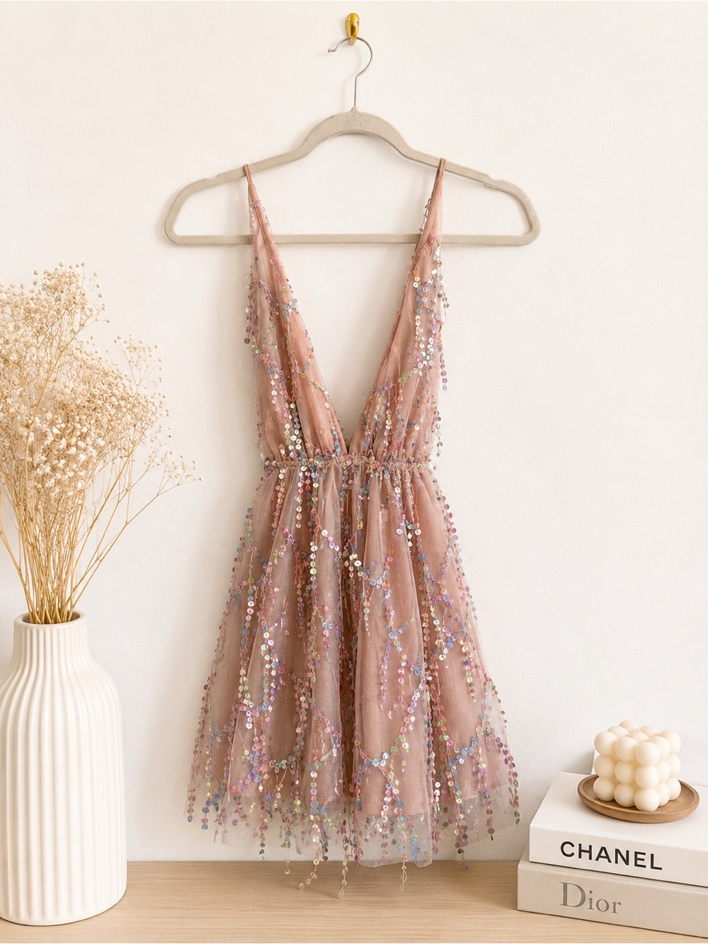 NWT HELLO MOLLY Pink Sequin Mini Dress Size Small Fairy Coquette Party Dress